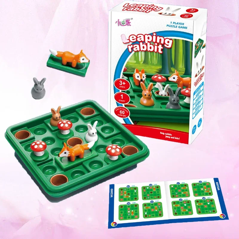 Bunny Bouncing Game Kids Puzzle Board Checkers Toy Funny Rabbit Fox Moving Strategy Tabletop Presente para Crianças Desenvolvimento do Cérebro