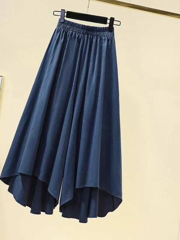 Pantaloni larghi a gamba larga Street Sle da donna a vita alta a nove punti estivi casual in fibra di poliestere taglie forti asimmetrico