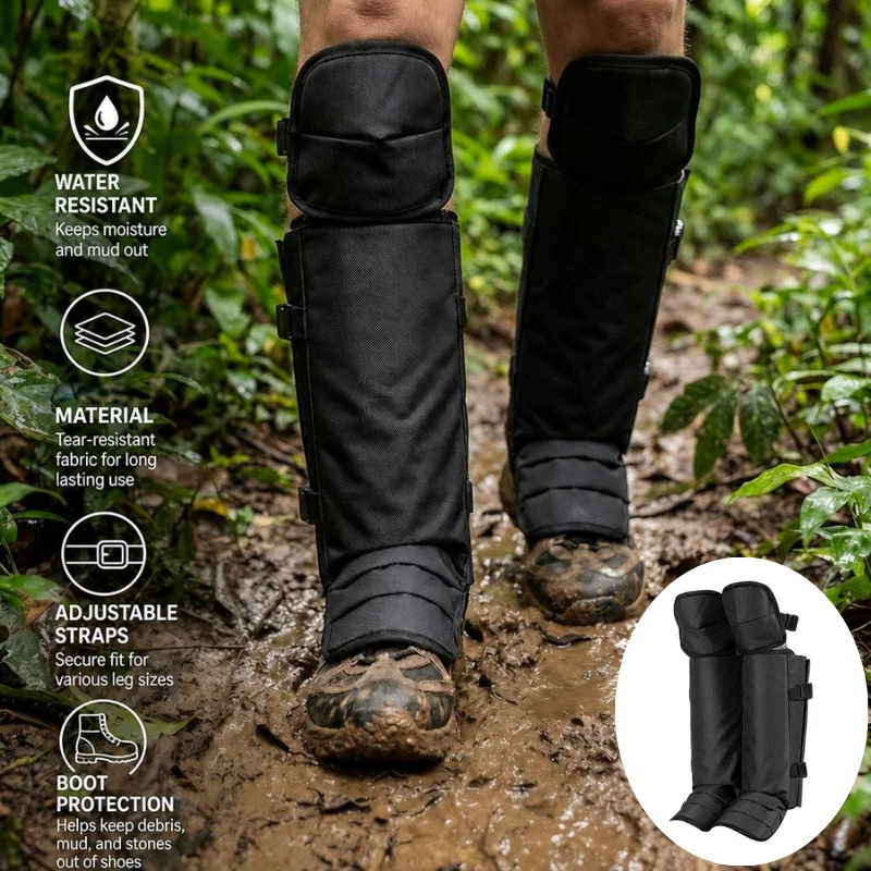 調整可能な防水レッグゲイター。破れにくい素材を使用し、ハイキング、バックパッキング、登山時に泥や砂、ゴミなどが靴に入るのを防ぎます。
