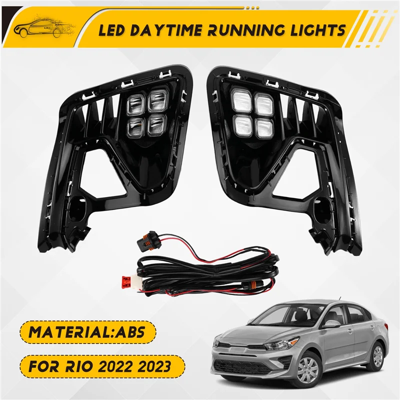 For Kia RIO 2022 2023 Car Front Bumper DRL LED Fog Lamp Cover Daytime Running Lights Yellow Turn Signal Light Day