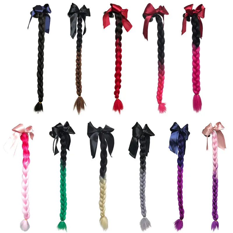 New Motorcycle Helmet Braids Woman Braids Wig For Motorbike Helmets 11 Colors Twist Dual Pigtail Ponytail With Sucker Bow