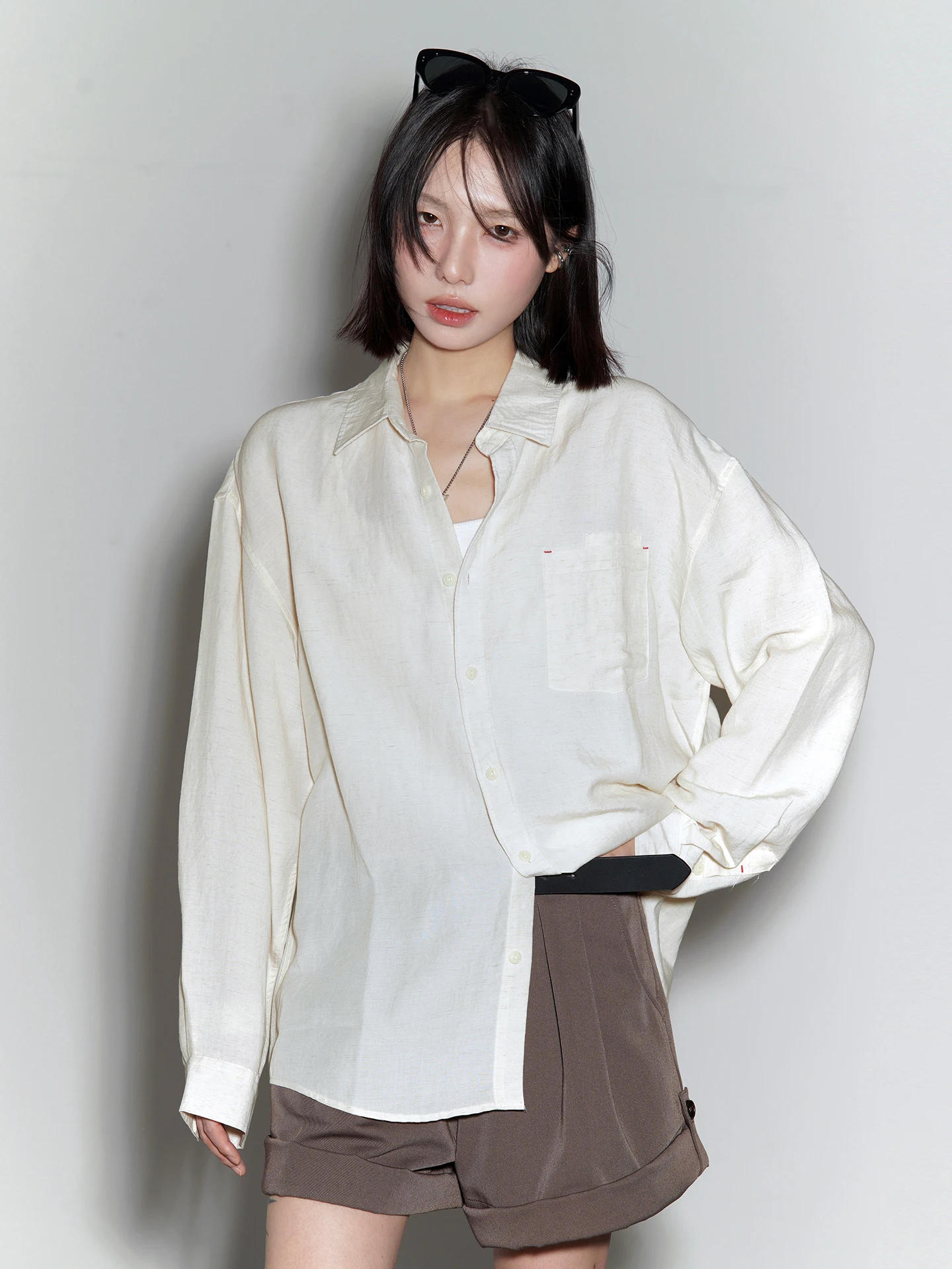 

Дышащая хлопково-льняная блузка с длинным рукавом для женщин, свободный крой, повседневный стиль, весна 2026, новая коллекция