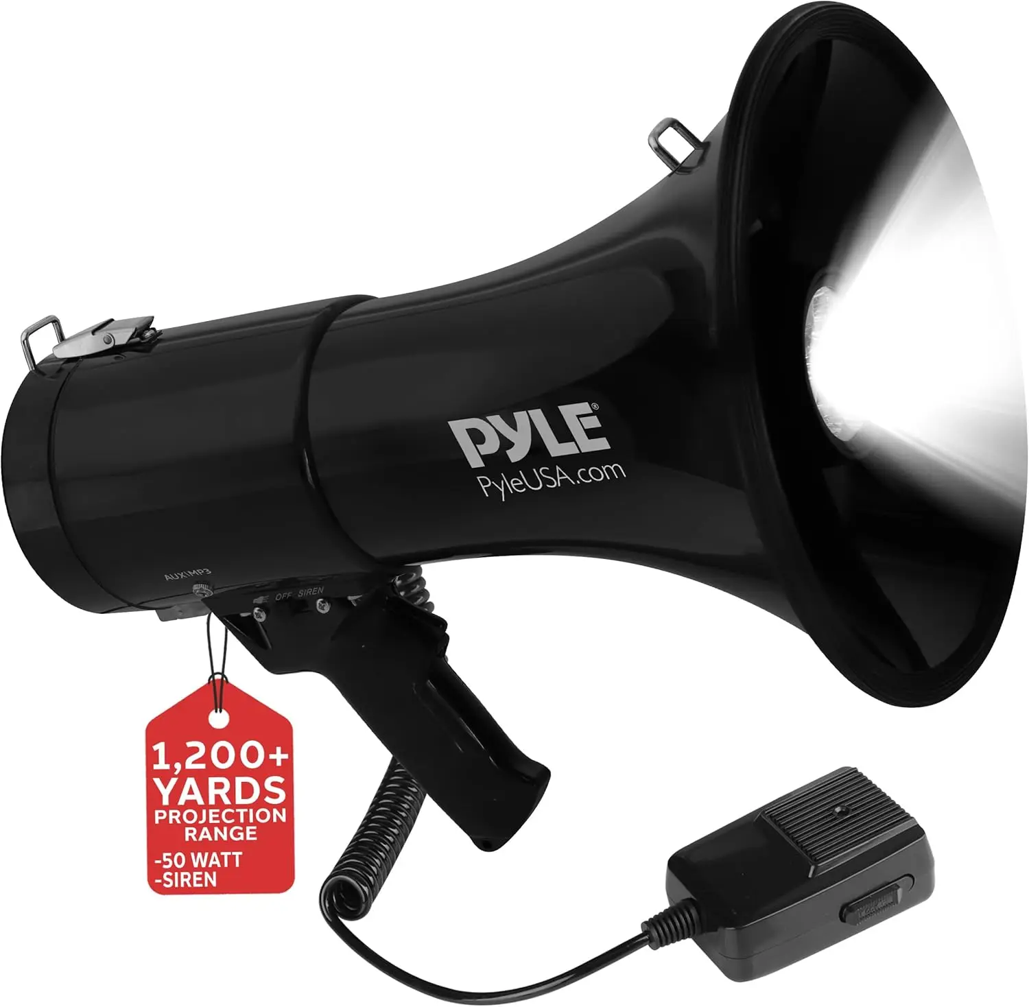 

50W Portable Megaphone Bullhorn Speaker with Microphone, Alarm Siren & Adjustable Volume - Indoor/Outdoor Use