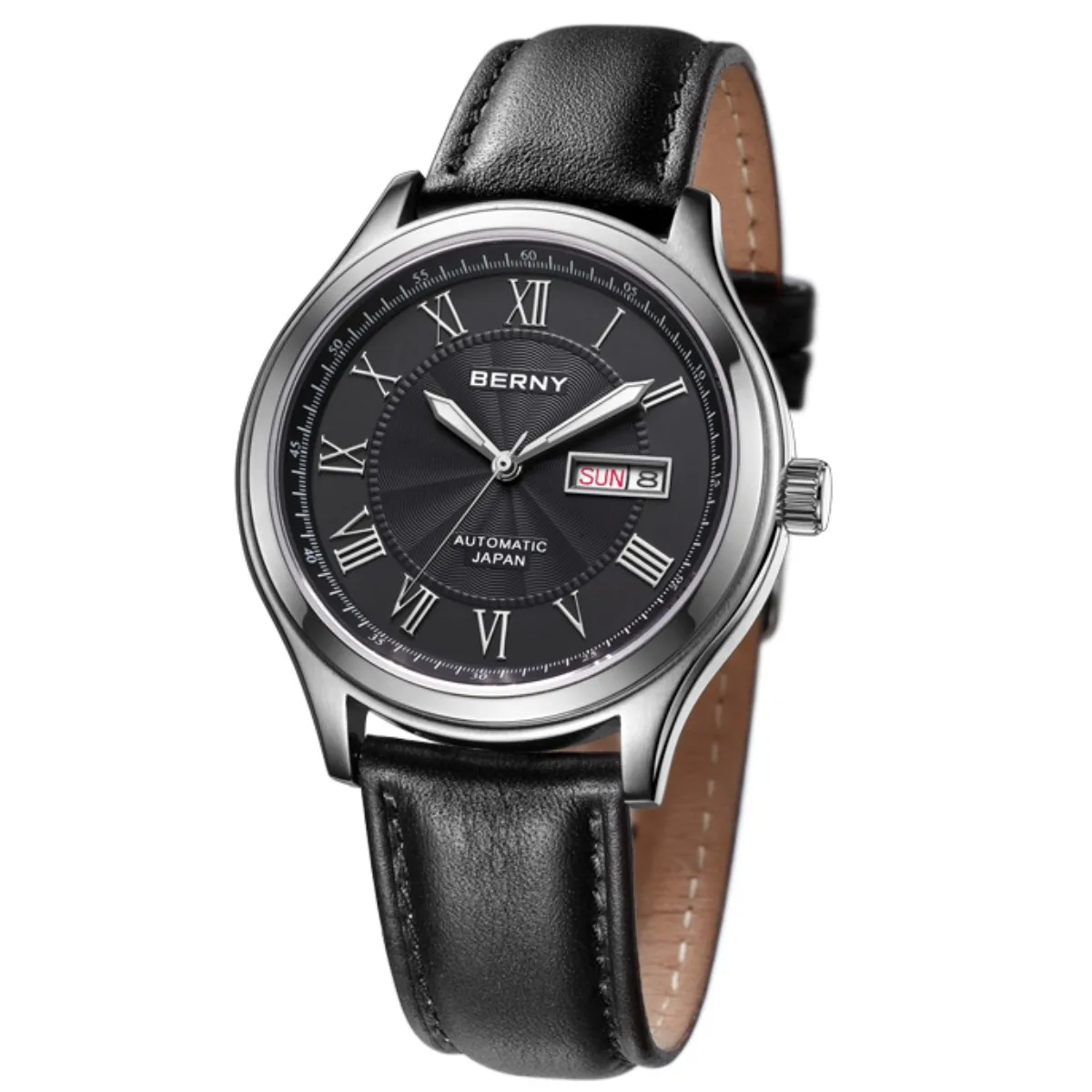 

BERNY автоматические часы для мужчин с сапфировым стеклом и светящимися стрелками, дневное платье-календарь, роскошные механические часы 5ATM, винтажные наручные часы