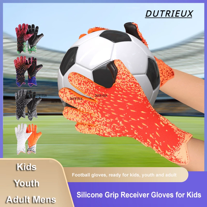 Youth Goalkeeper Football Gloves Kids Silicone Grip Receiver Gloves for Kids with Super Stick Ability for Best Game Experience