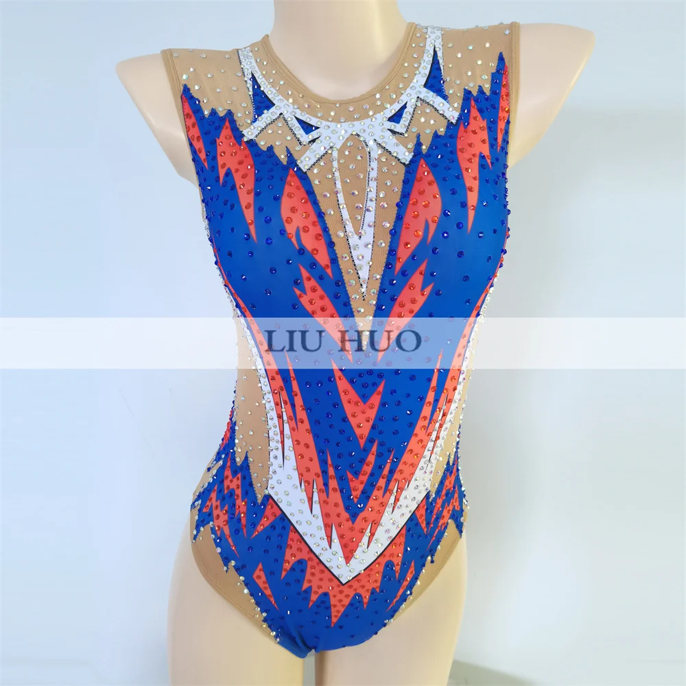 LIUHUO Rhythmic Gymnastics Leotard Customize Adult Women Girl Costume Performance Competition Dance Dress Teens Blue Profession