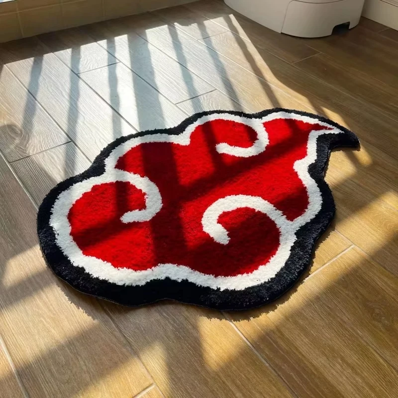 VIKAMA Cartoon Red Cloud Plush Floor Mat, Non-Slip, Water-Absorbent Bathroom Doormat and Decorative Entryway Rug, Home Decor