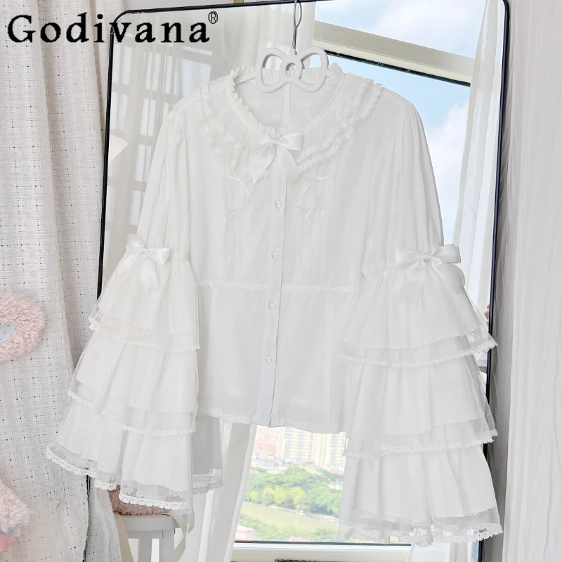 

Original Sweet Girl's Lolita White Ji Sleeve Shirt 2025 Spring and Autumn New Women's Slim Fit Elegant Long Sleeve Blouses Top
