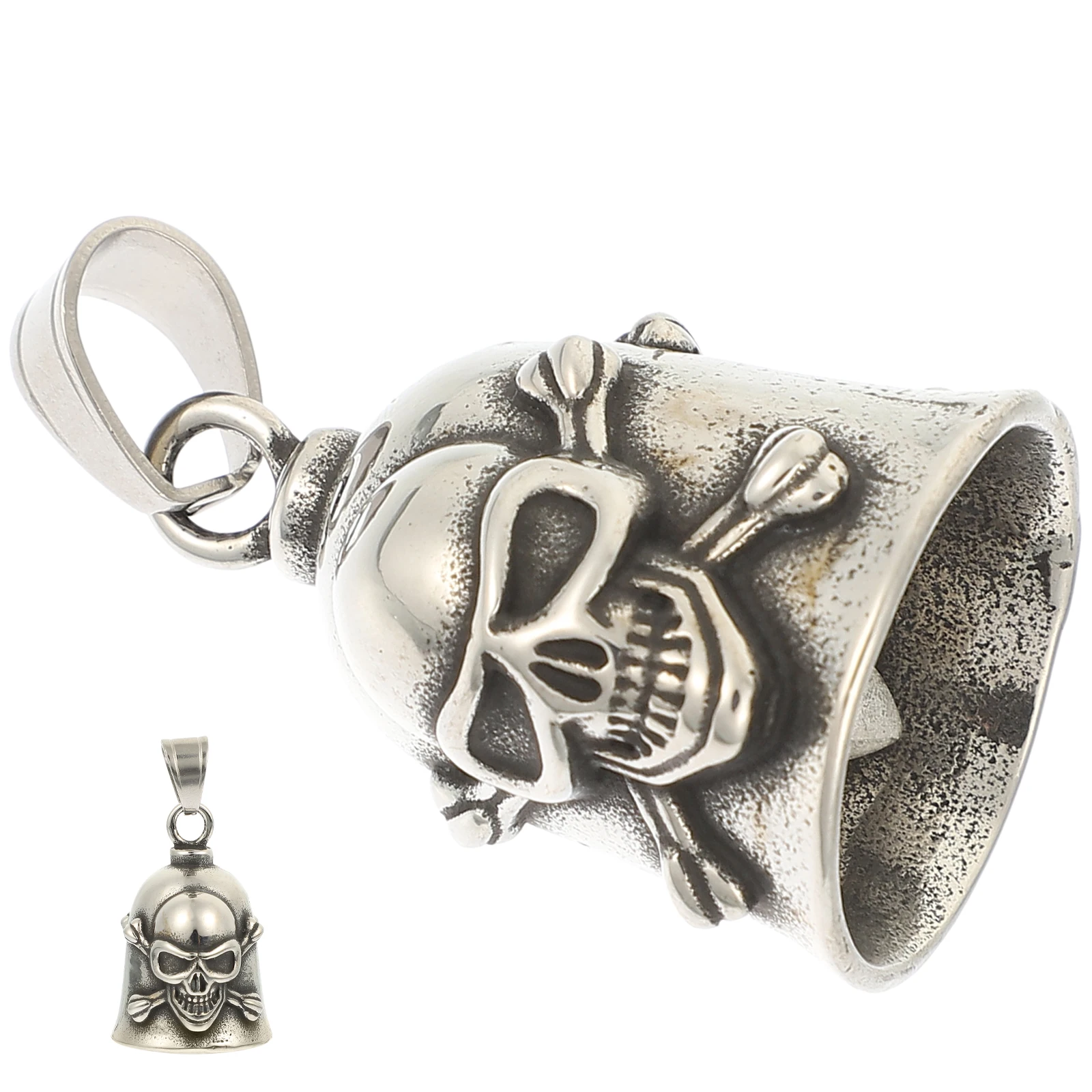 

1Pcs Vintage Skull Pendant Bell Necklace Punk Style Jewelry Charm For Men