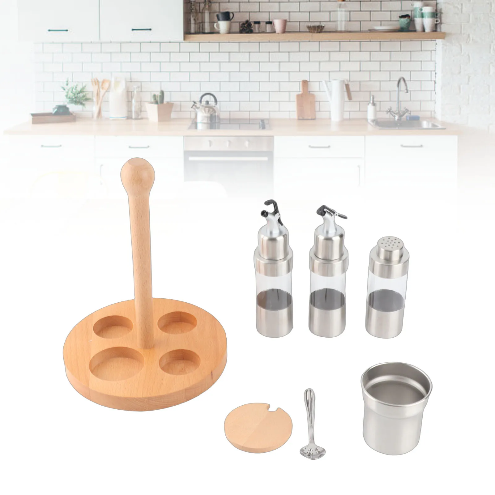 Cruet Spice Jar Set with Rack Air Tight Condiment Storage Container Dust-Proof Seasoning Box for Pepper Salt Kitchen Cooking