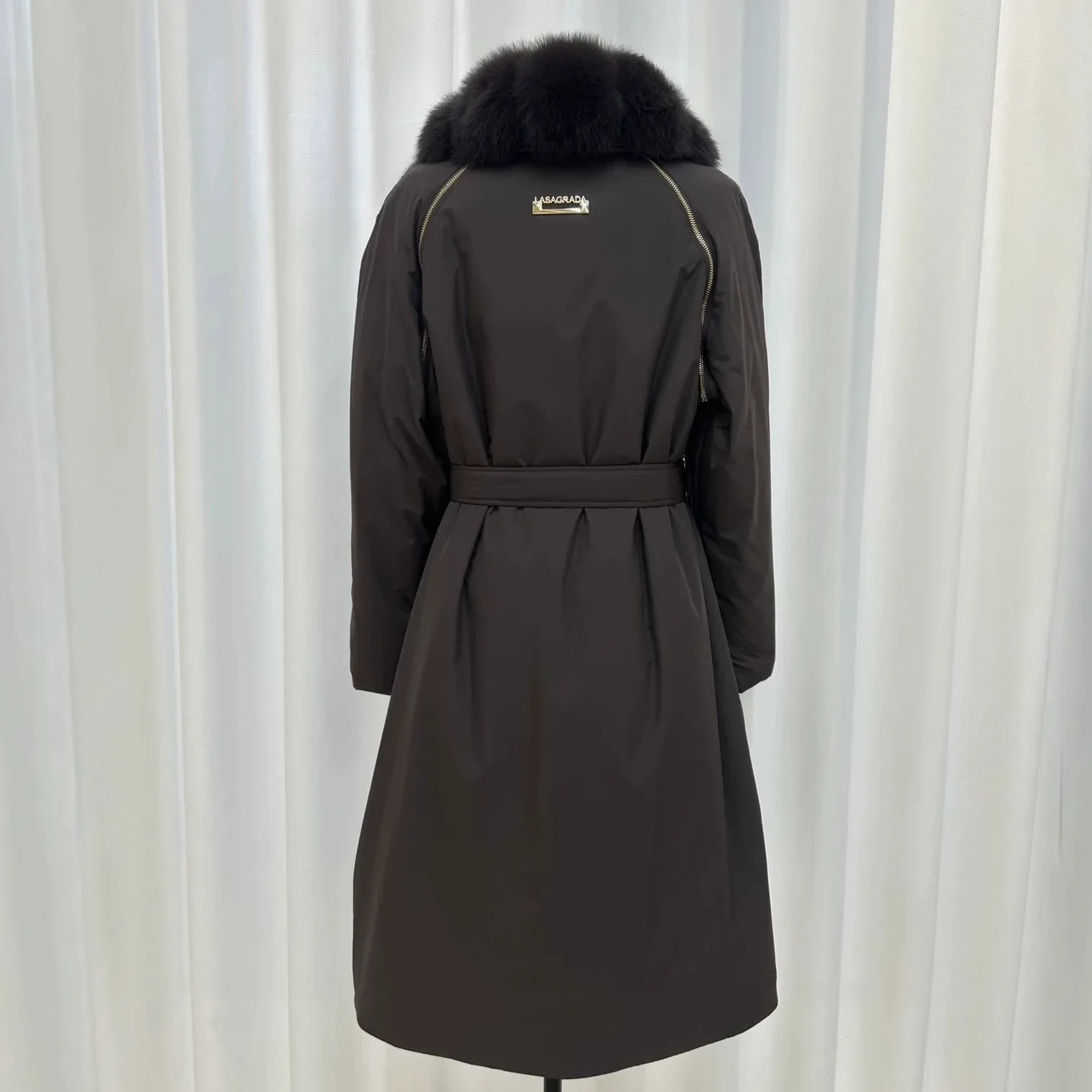 OFTBUY Duck Down Belted Slim Puffer Coat Winter Thick Warm Windproof Outerwear Real Fox Fur Collar Long Duck Down Jacket Women