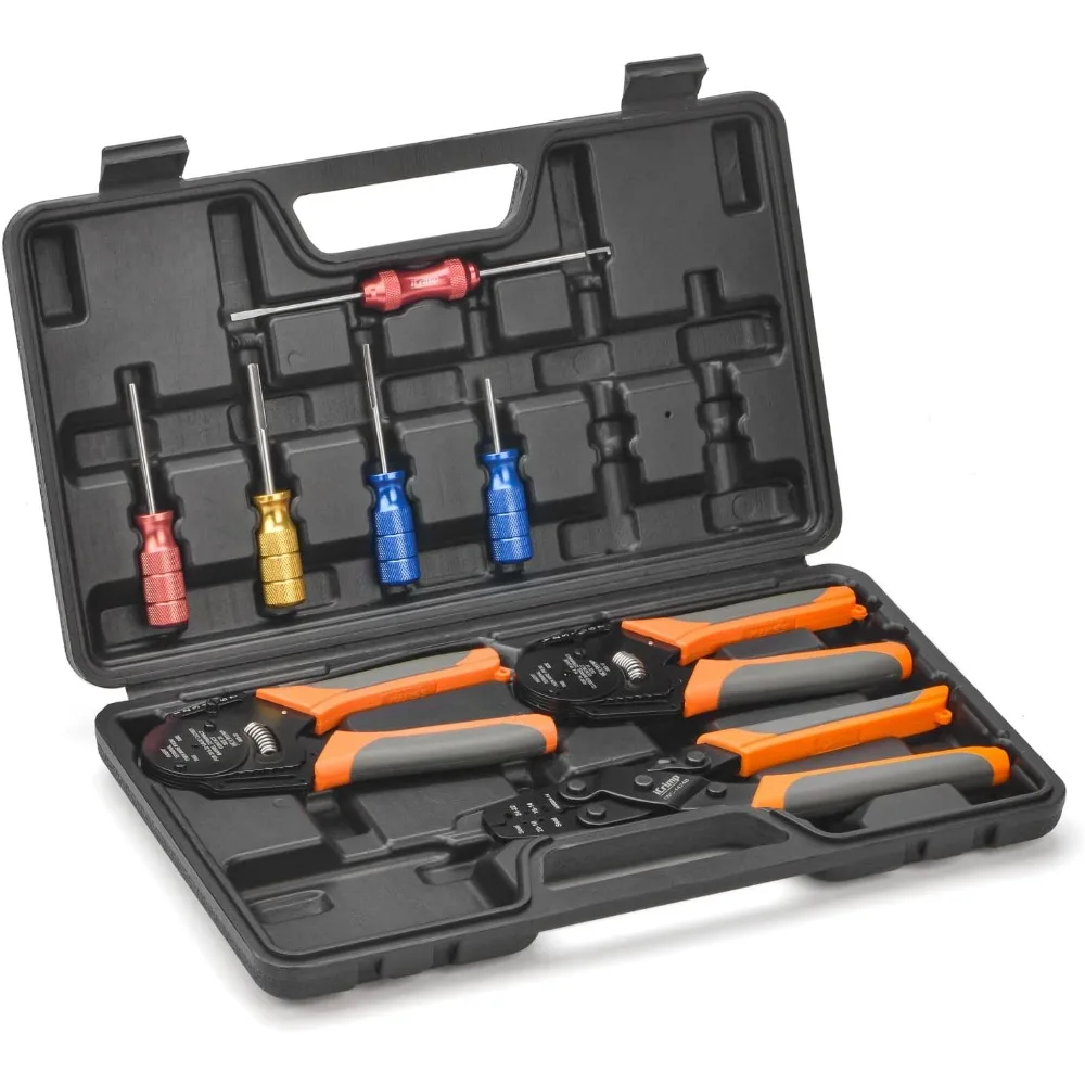 

Wire Crimping Tool Kit for Deutsch Connectors and Weather Pack Terminals with Connector Removal Tools