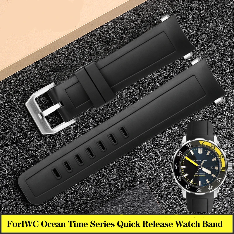 High Quality Fluoro Rubber Silicone Watch band Waterproof Black Watch Strap 22mm for IWC Aquatimer Family IW3768/3290/3568/3767