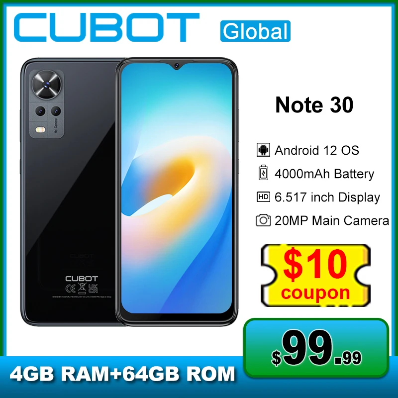 cubot nota smartphone 30 telefone celular 6517 polegadas tela bateria 4000mah 4gb mais 64gb octa core android 12 camera de 20mp identificacao do rosto 01