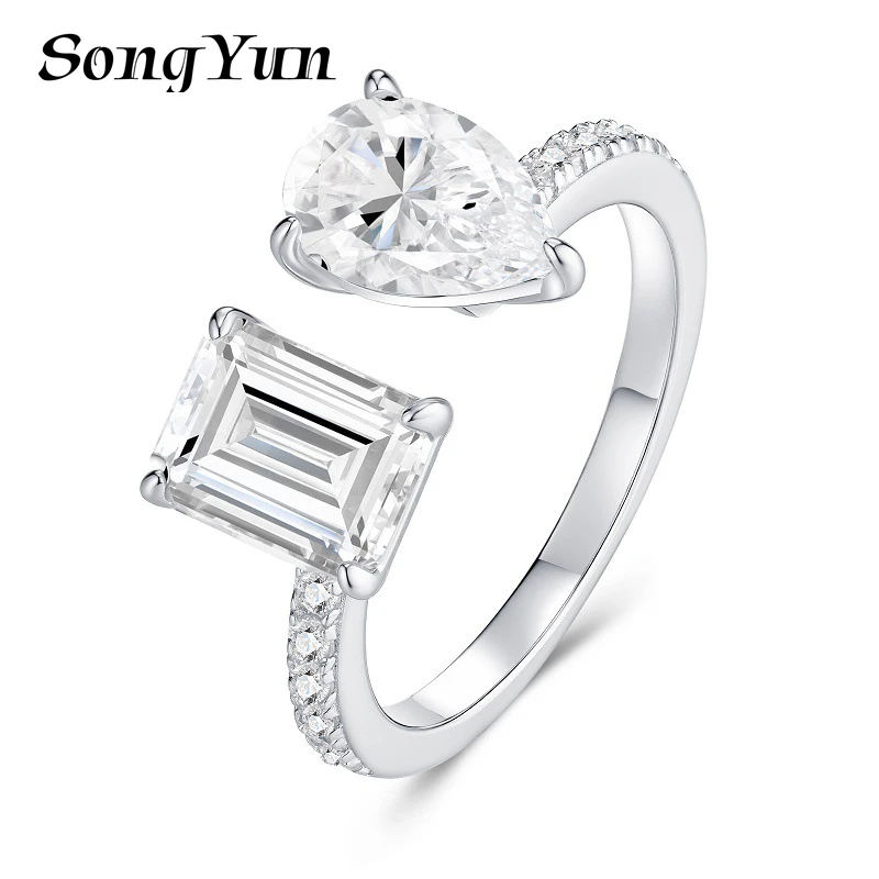 SONGYUN Moissanite Diamond Jewelry European American Minimalist Open Ring S925 Silver Square Moissanite Ring for Women