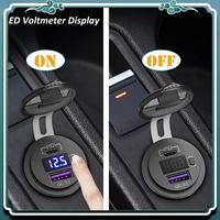 Premium Car Dual USB Charger Quick Charge QC 3.0 & PD USB Charger Socket Adapter With Switch Voltmeter For Trucks RV Motorcycle