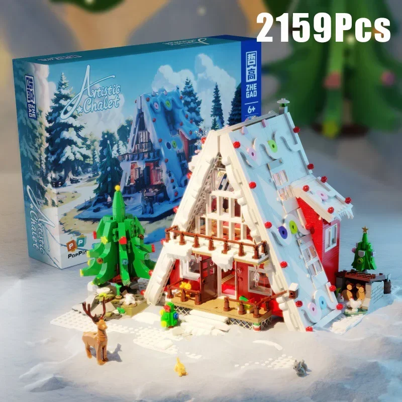 

2159Pcs Creative MOC Christmas Tree Winter Village House with Lights Building Blocks Model Snow Hut Mini Bricks Toys Xmas Gifts