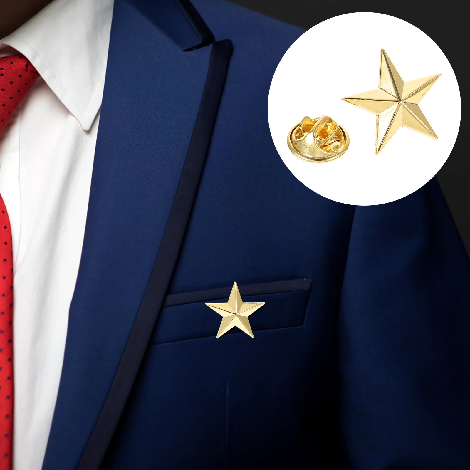 

12pcs Star Shape Badges Zinc Alloy Metal Lapel Pins For Clothes Hat Party Costume Decorations Independence Day Gift