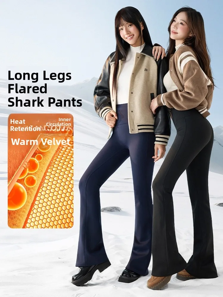 

High Waist Thiened Fce Yoga Pants arkskin Pants Bell Bot for Women Winter New Sle Anti-Cold Butt Lifting