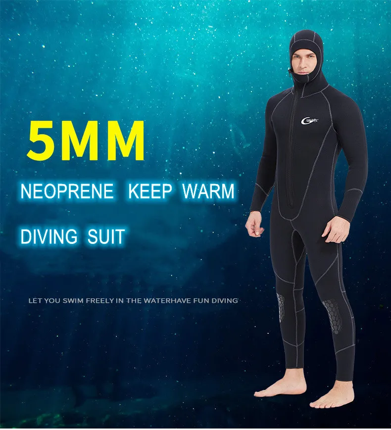 

5MM Scuba Keep Warm UnderWater Hunting Swim Diving Suit Hooded Neoprene Snorkeling Kayaking Spearfishing Drifting Beach WetSuit