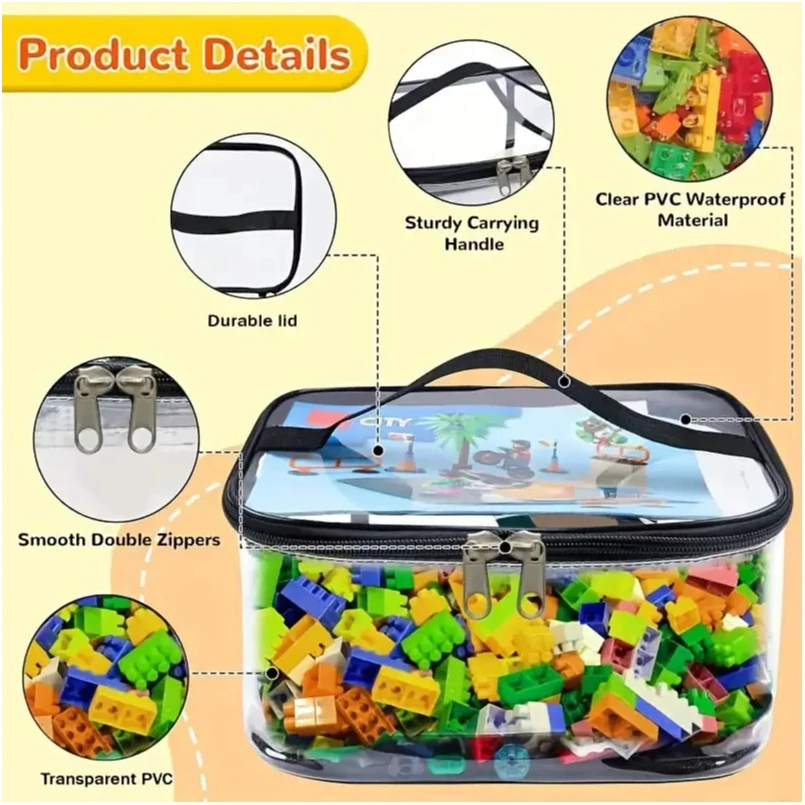 Saco de armazenamento de brinquedos com zíper de malha transparente-organizador de quebra-cabeça e bloco de grande capacidade, ideal para armazenamento de brinquedos e blocos de construção