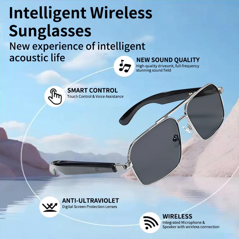 

Умные очки LIGE, мужские Bluetooth-вызовы, интеллектуальные беспроводные солнцезащитные очки, защита от ультрафиолета, музыкальные наушники, дистанционное управление камерой, стекло