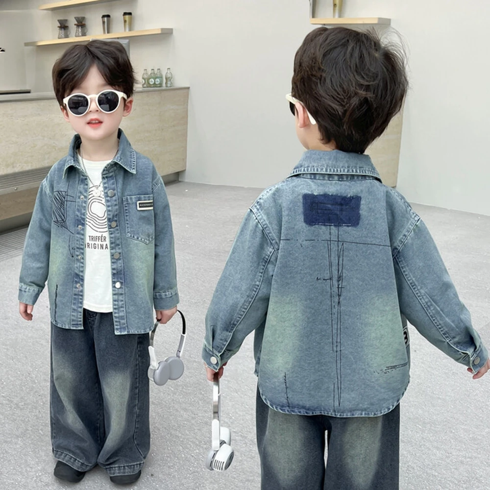 

Korean Kids Denim Shirt Jacket For Baby Boy Casual Jeans Coat Blouse Tweens Child New Spring Autumn Clothing Outerwear 3-11Year