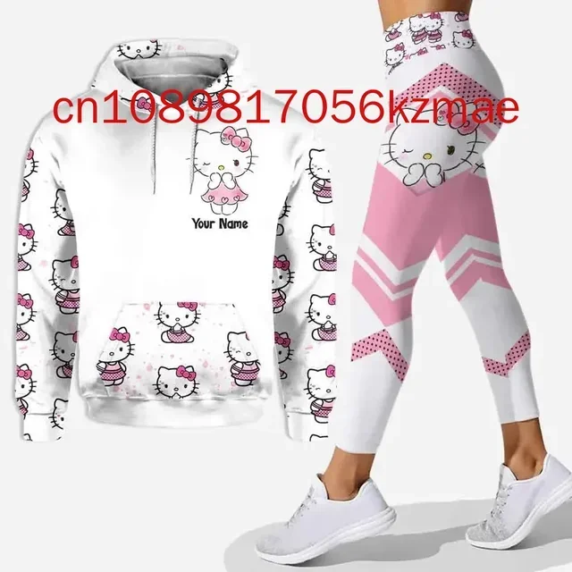 Personalized Hello Kitty 3D Women's Hoodie and Leggings Suit Disney Yoga Pants Sweatpants Fashion Sports Suit Set