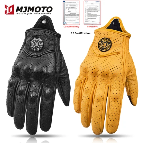 Imagen 1 del producto Guantes clásicos de cuero Retro para motocicleta, resistentes al desgaste, antideslizantes, para verano, para hombre y mujer, accesorios para bicicleta de montaña y motociclista