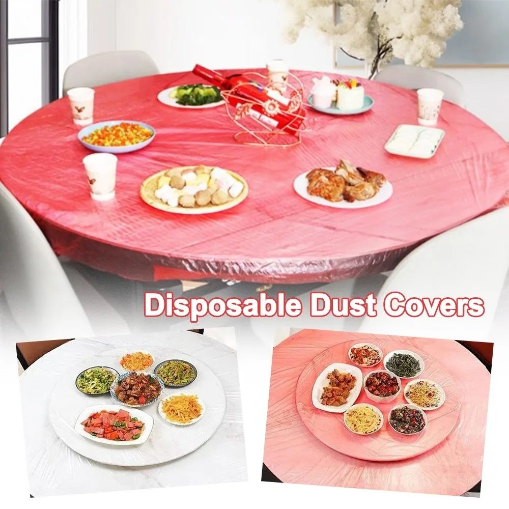 10PCS Round Disposable Tablecloths Waterproof Square Elastic Band Tablecloths Thickened Plastic Film Table Cover Outdoor Dining