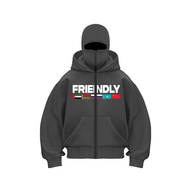 겨울 유럽 및 미국 레터 플래그 프린트 캐주얼 후드티 Y2K 스트리트웨어 패셔너블 남녀 공용 더블 햇 마스크 후드티