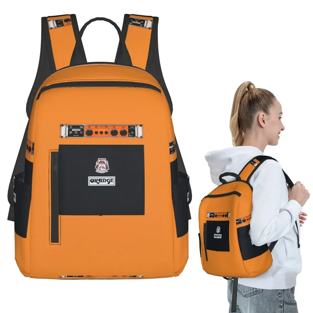 Orange Color Amp Amplifier 3 Backpack Student BookBag Kids School Bag Computer Shoulder Bags Boys Girls