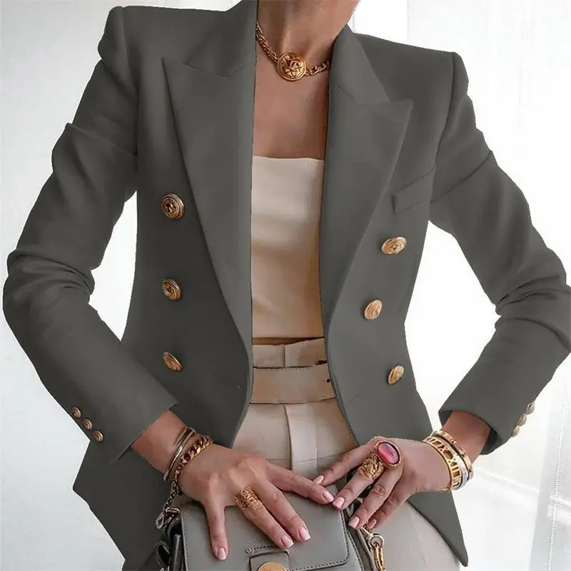 Europe America Commuter Casual Slim Fit Temperament Fashion Blazers for Women Spring New Double-breasted Short Women Blazer