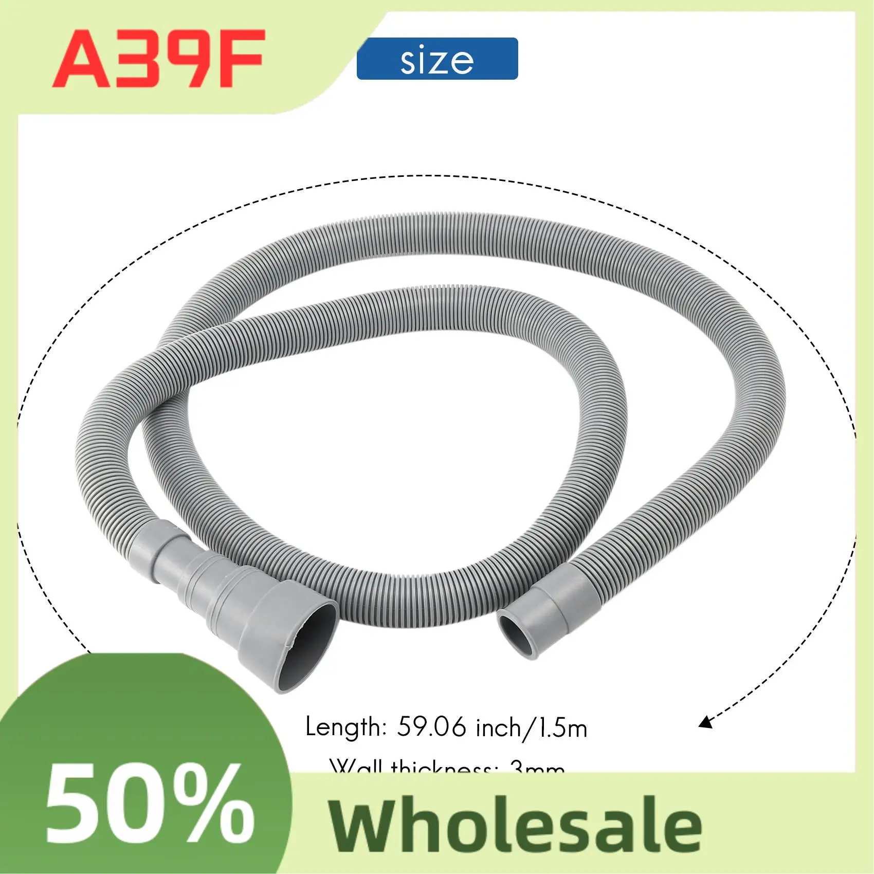 A39F Tubo di lavaggio prolunga per tubo di scarico per lavastoviglie, 1,5 m, 5 piedi, 59 pollici, con set di staffe