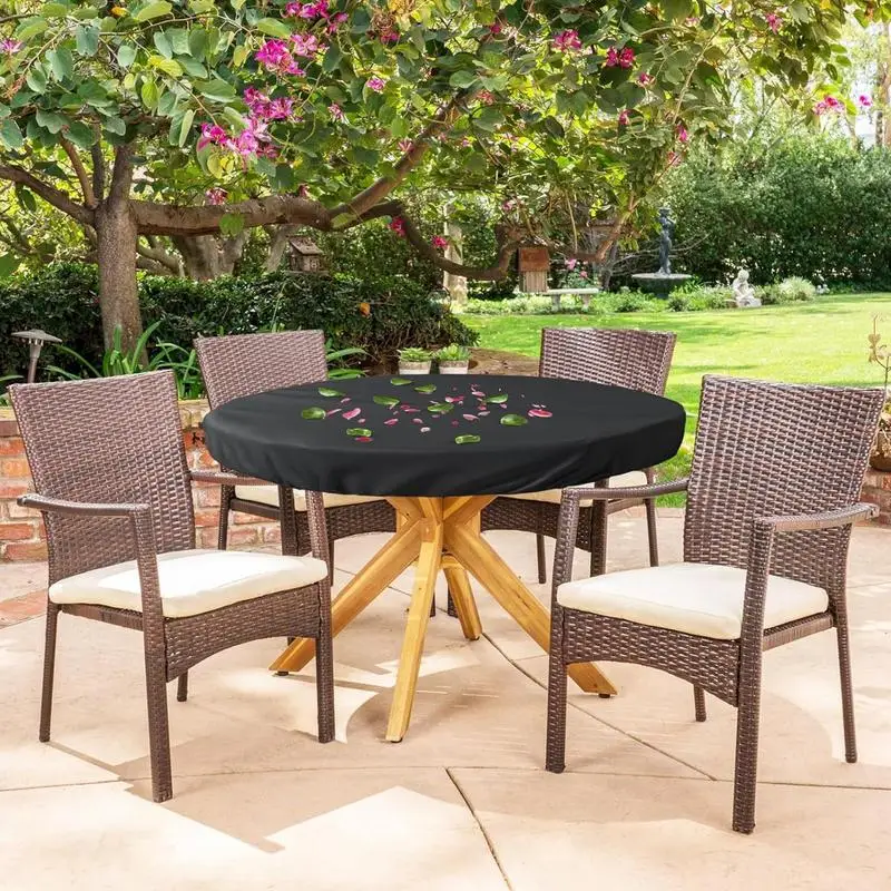 Round Garden Table Cover Patio Table Top Cover Oxford Cloth Waterproof Dustproof Outdoor Garden Yard Furniture Protective Cover