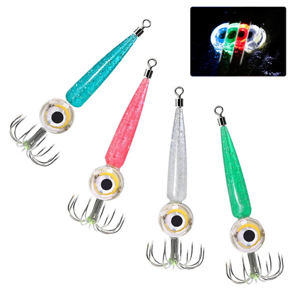 

1 Piece LED Lure Light with Squid Jig Hook Deep Drop Underwater Rotatable Fisheye Lamp Luminous Fishing Bait Attracting Lamp