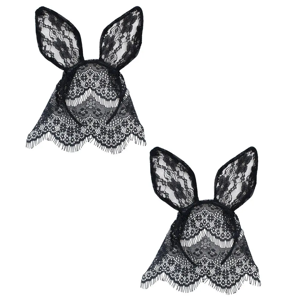 

2Pcs Animal Ear Shape Veil Hair Hoops Lace Bunny Cat Ear Headdress for Masquerade Themed Party Kids Costume Performance Supply