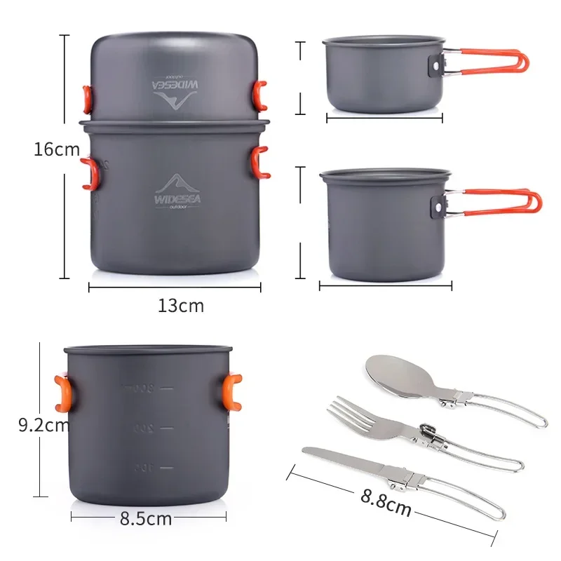 Widesea Camping Ultra-light Cookware Pots Set Foldable Gas Burner Stove Cooktop Outdoor Travel Tableware Spoon Fork Knife Picnic