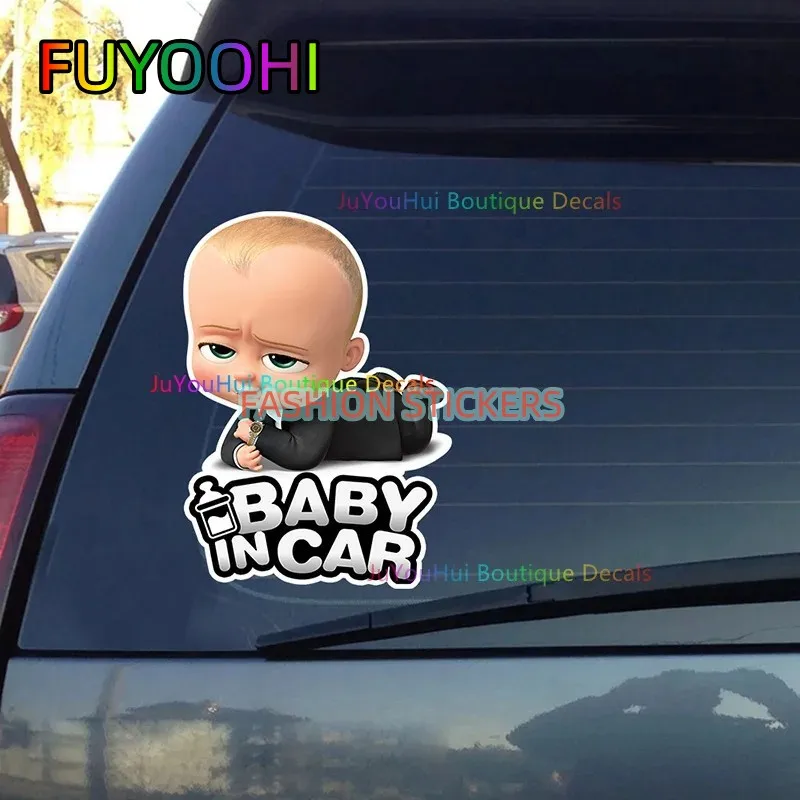 FUYOOHI Funny Decal Boy Son Baby in Car Cartoon Funny Baby on Board Stickers Bumper Rear Window Decals