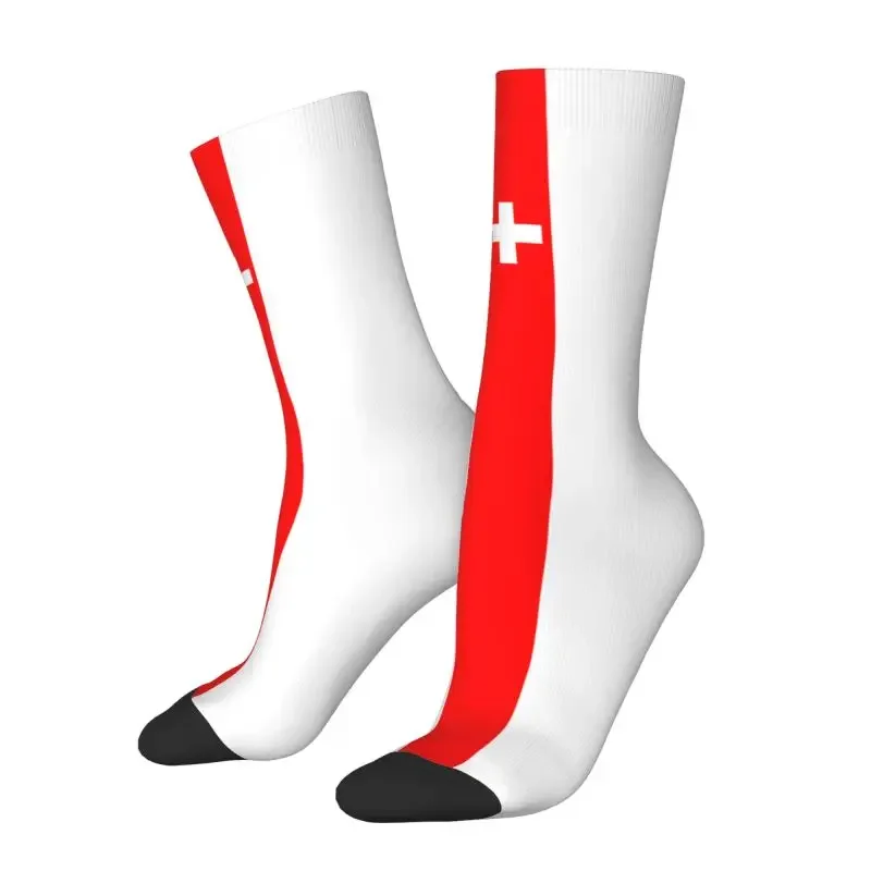 Swiss Switzerland Flag Happy Funny Dress Socks Men Male Women Warm Fashion Crazy Crew Socks