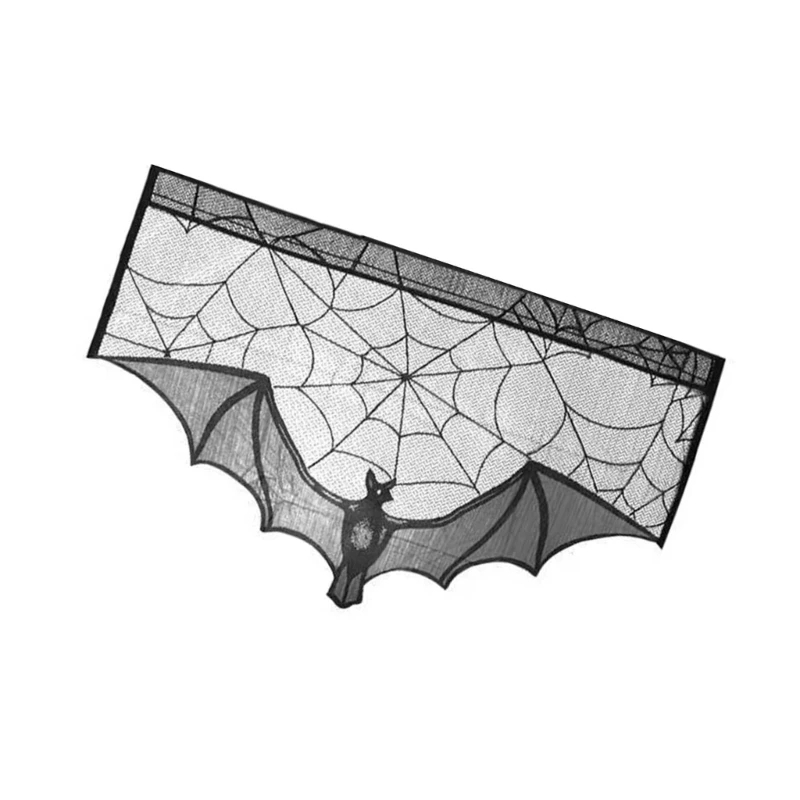 Mantel telaraña encaje negro y cubierta bufanda mantel para Spooky Hallow