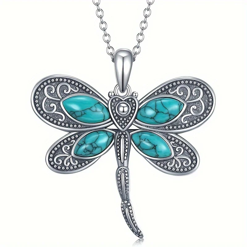 Elegant Dragonfly Heart-Shaped Pendant Necklace A Retro Design Statement Bohemian-Style Jewelry Perfect Everyday Wear Parties
