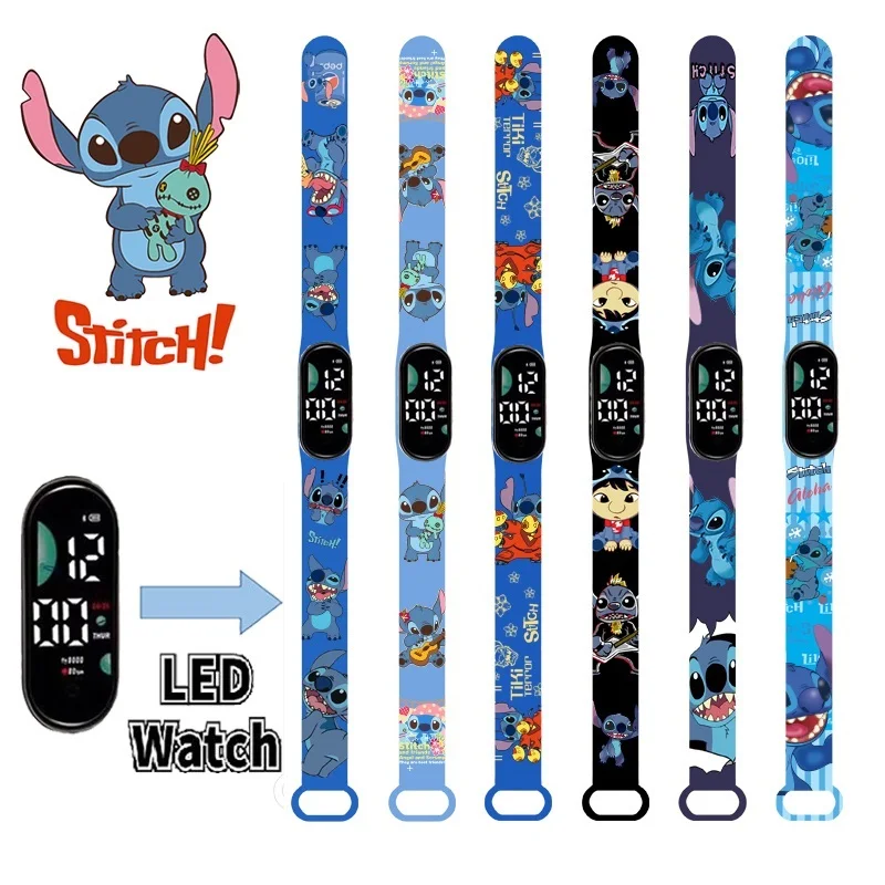 Disney Stitch Kinderhorloges Cartoon Anime Karakter Lichtgevende Armband Horloge Led Touch Waterdichte Sport Kids Geschenken Horloge