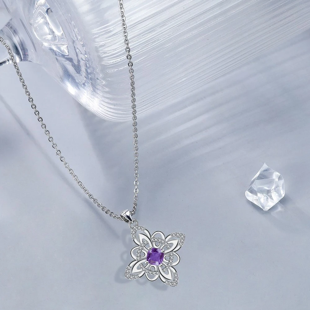 Original 925 Thai Silver Witch Knot Necklace Wicca Witchcraft Necklace with Purple Cubic Zirconia Supernatural Jewelry for Women