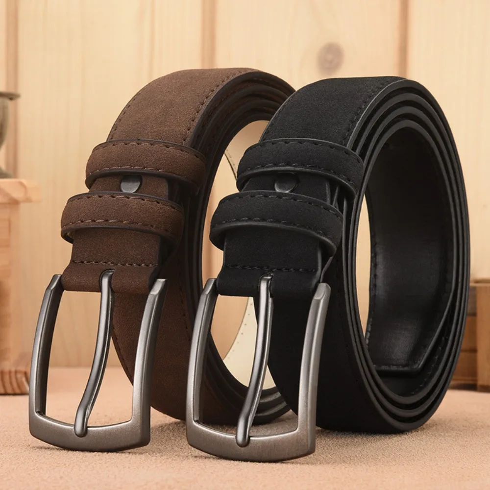 Vintage Retro Men's Suede Belt Adjustable Leisure Leather Belt Men Waistband Jeans Girdle Metal Buckle Belt Male