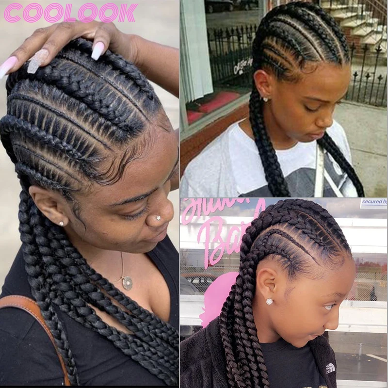 Cornrow Braided 360 Full Lace Wig Super Long Knotless Lace Front Braids Wig with Baby Hair 36\'\' Synthetic Braid Lace Frontal Wig