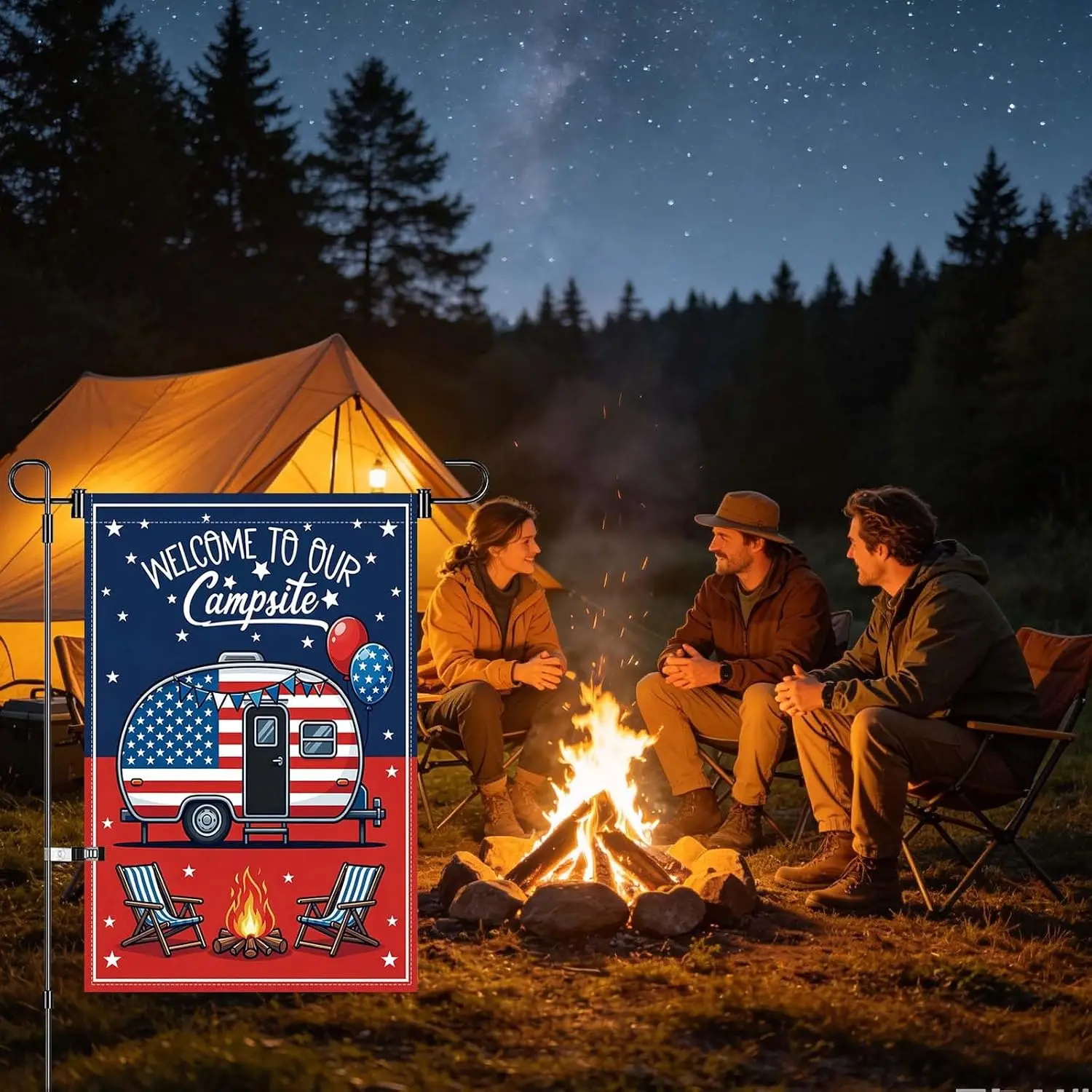 12x18in Welcome To Our Campsite Garden Flag Double Sided Outdoor Decor yyi