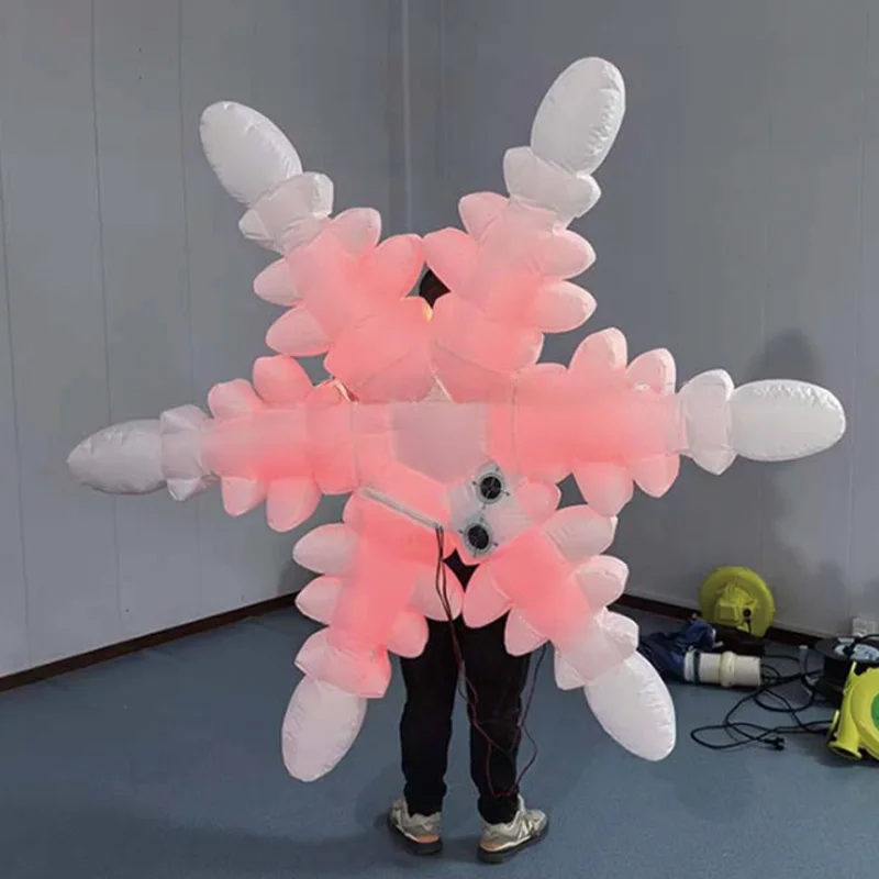 팽창식 눈송이, 크리스마스 축제 에어 몰드, 송풍기 포함, 거리 퍼레이드 워킹 장식, 등에 메고 다닐 수 있음