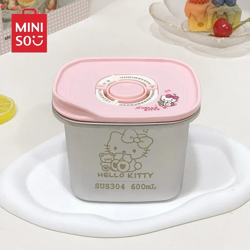 

Sanrio 304 Stainless Steel Crisper Box Hello Kitty Cinnamoroll Miniso Bento Box Outdoor Picnic Fruit Snack Adjustable Date 600ml