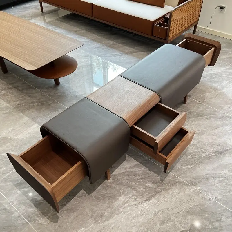 New Chinese-style solid wood sofa stool, living room sofa edge bench, North American bench, bedside stool, North American black